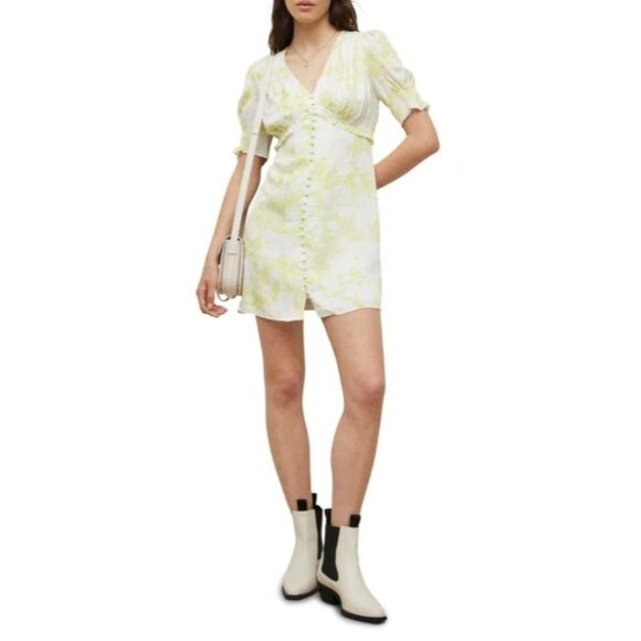 NWOT ALLSAINTS Demi Marama yellow mini Dress SIZE 4 - Picture 3 of 9